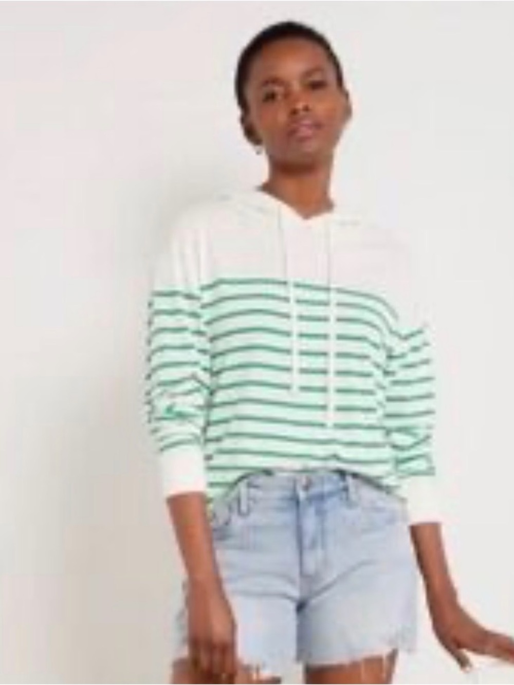 Evereve Green Striped Hooded Pullover Size Medium